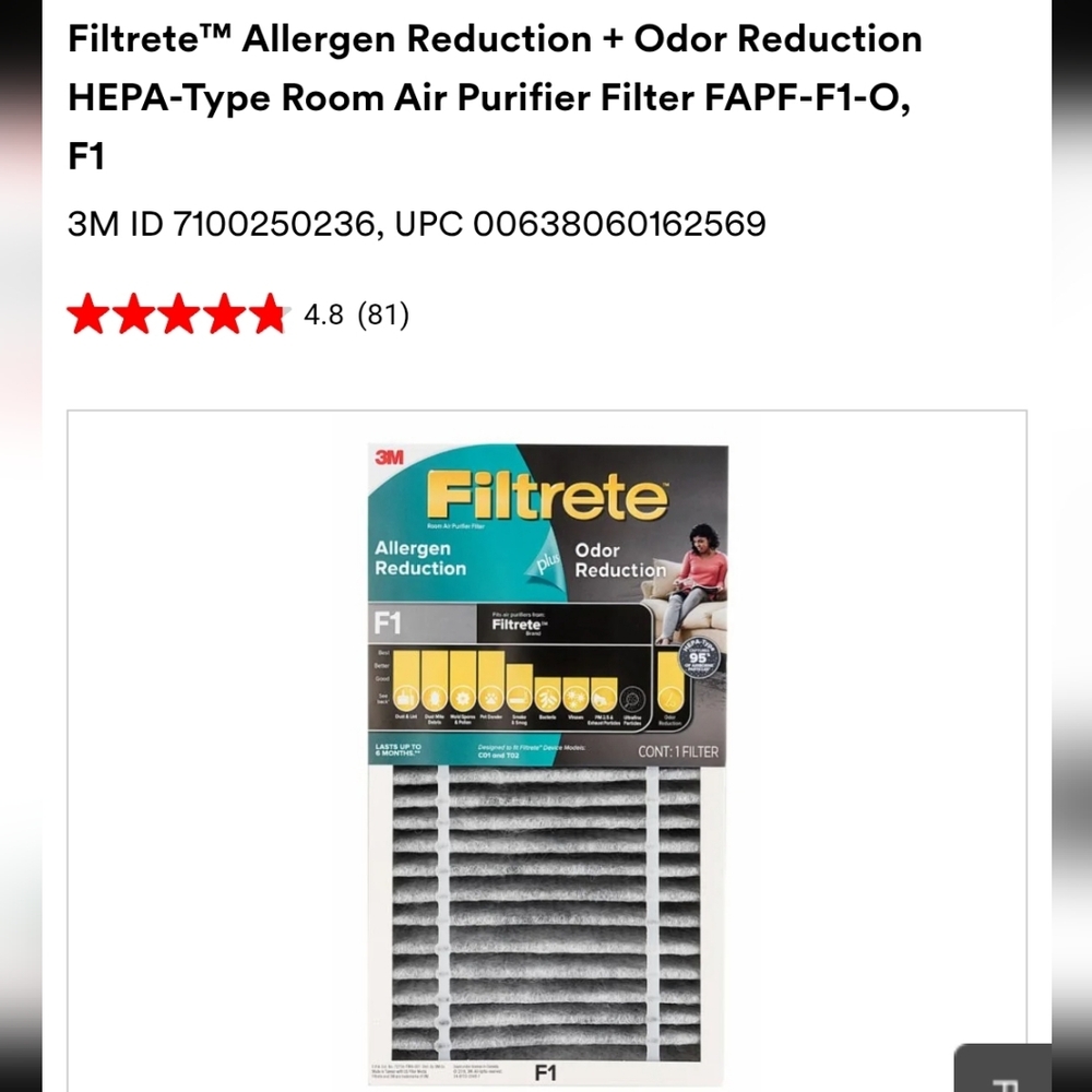 3M Filtrete‎ Allergen Reduction Odor Defense Hepa Air Purifier Filter New 4pk - Picture 6 of 6